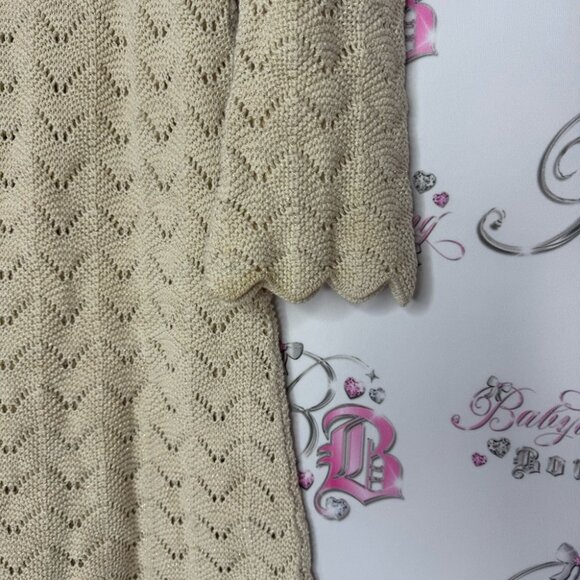 Dress sparkly knit crochet gold beige stretchy shimmer glitter swoop cuffs cute - Picture 7 of 11